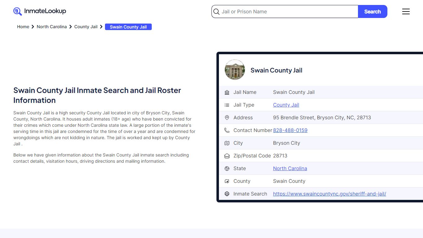 Swain County Jail Inmate Search - Bryson City North Carolina - Inmate ...